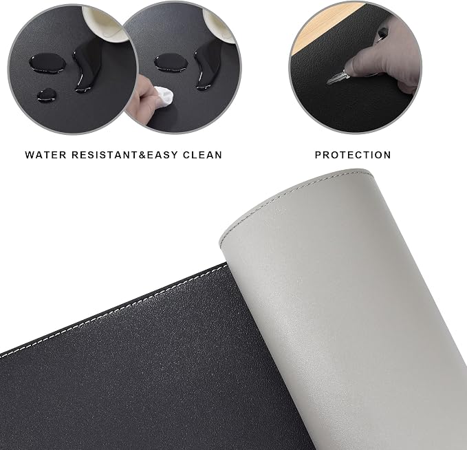 Chihein L-Shaped Desk Pad, Corner Desk Mat (41.3”+ 41.3”) x 12.99”, Computer Office Mouse pad Writing Table Pad for Home Office - Black/Gray
