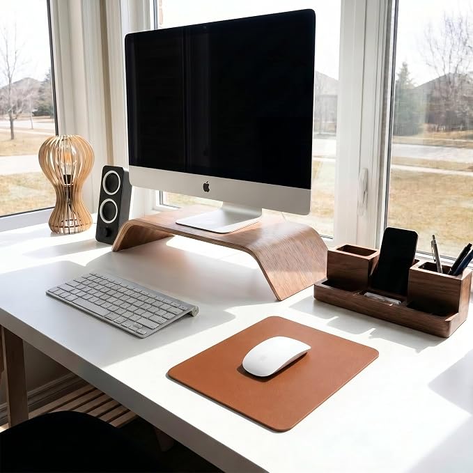 Leather Desk Pad Protector, Waterproof Mouse Pad, PU Desk Mat, Office Desk Cover, Desk Writing Mat for Office/Home/Work/Cubicle (Brown/Gray) 9x8 in