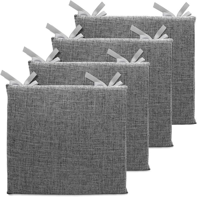 Lifup 4 Pack Chair Cushion Memory Foam Pads, Square Non-Slip Thick Dining Chair Cushions with Ties and Removable Cover for Home Office Restaurant Chair Pads Grey 2 18 x 18 Inch | Memory Foam Pads, Non-Slip, Thick, Removable Cover with Ties, Seat Cushio...