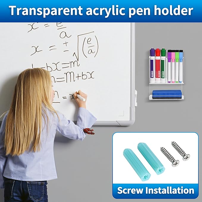 Dry Erase Marker Holder, Wall Mounted Marker Holder for Remotes, Makeup, Acrylic Pen Organizer for Whiteboard, Office, Classroom, Wall Pen Pencil Storage for Classroom Organization