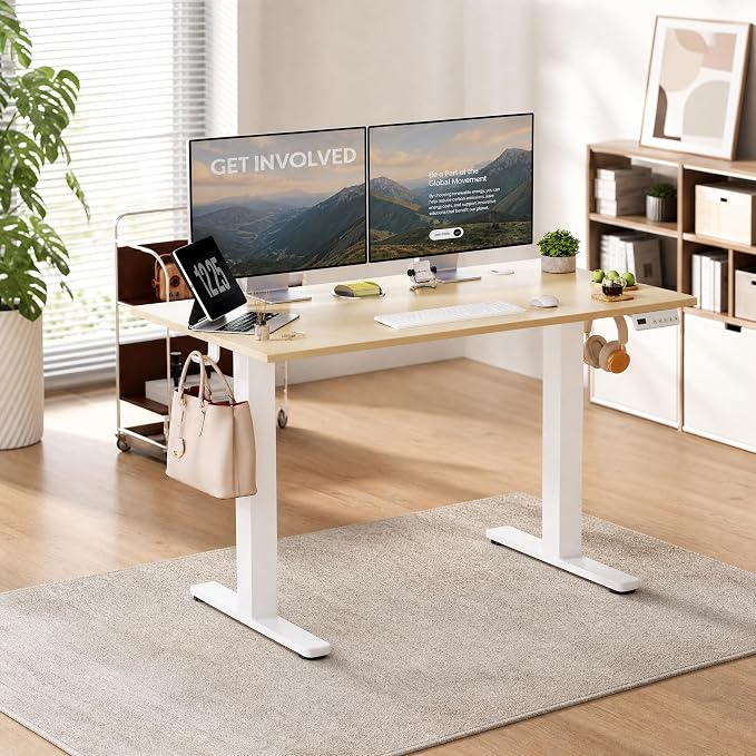 Claiks 55 x 24 Inch Nature Electric Standing Desk | Adjustable Height, Sit Stand, 3 Memory Presets, Cable Management, Spacious Ergonomic, Home Office & Bedroom