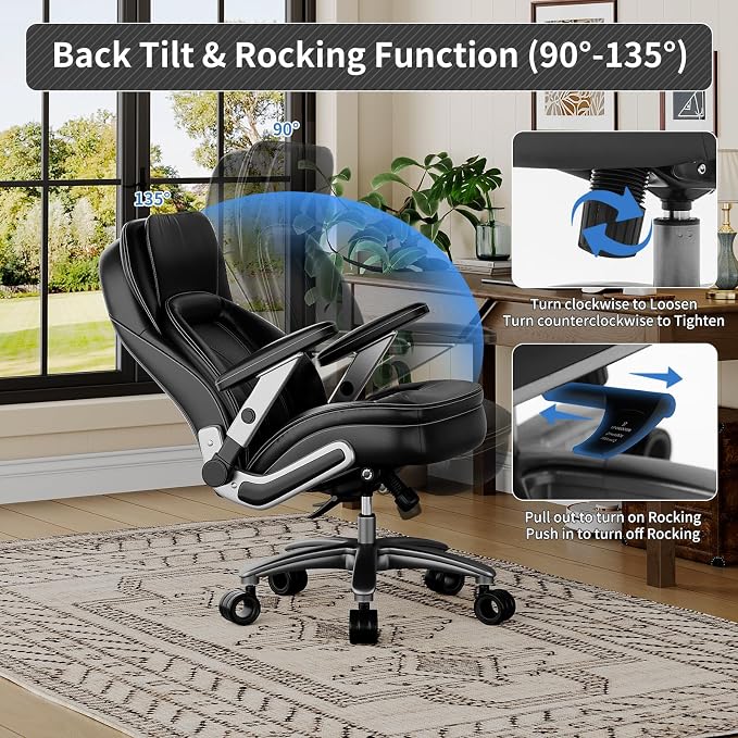 Big and Tall Office Chair, Heavy Duty Desk Chair with 5D Arms, Adjustable Lumbar Support & Height, Tilt Function, PU Leather High Back Ergonomic Executive Computer Chair