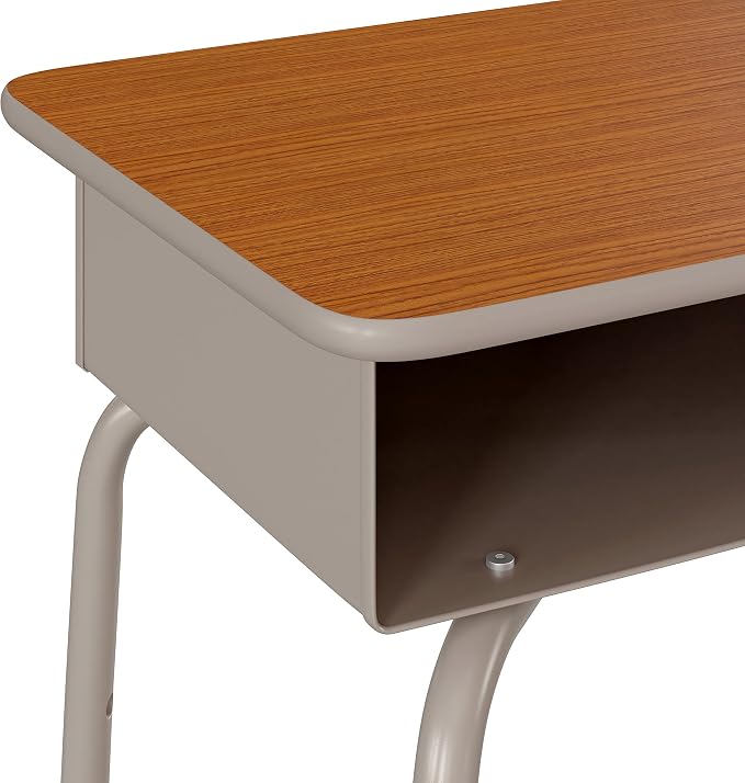 Flash Furniture Billie Student Desk - Walnut Open Front School Desk - Silver Metal Frame - 24"W x 18"D Adjustable Height, Durable for School or Remote Learning