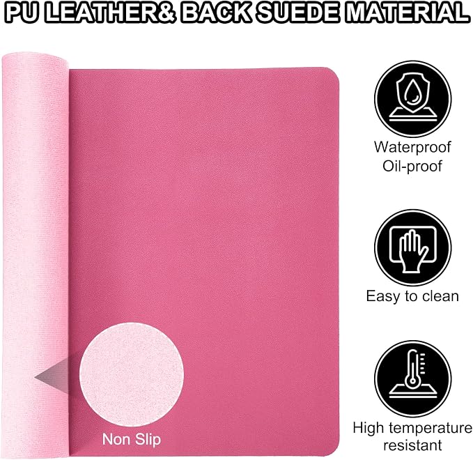 PATIKIL Large Desk Mat, 35"x17" Non-Slip Waterproof PU Leather Desk Pad, Dual Sided Desktop Protector Cover for Office Home Work Study, Rose Red