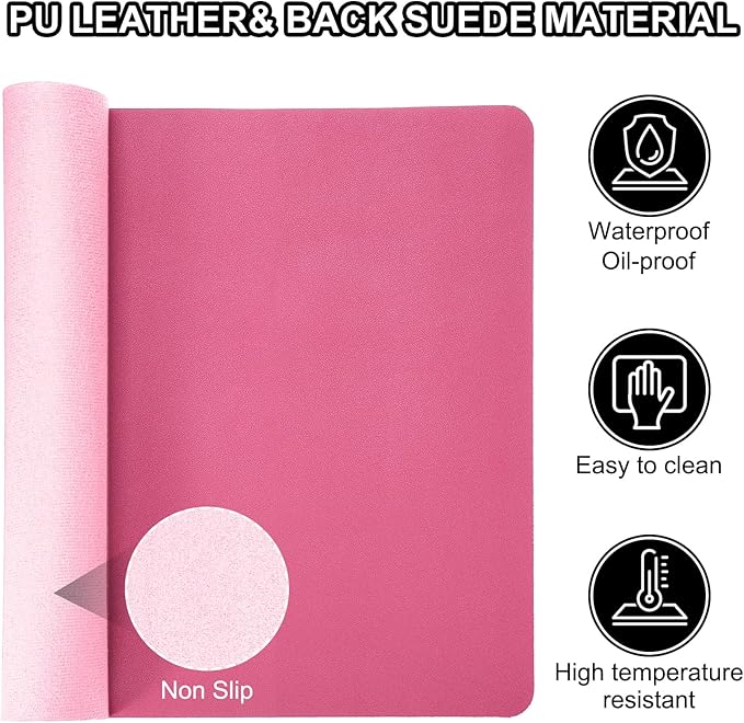 PATIKIL Large Desk Mat, 31"x15", Non-Slip Waterproof PU Leather Desk Pad, Dual Sided Work Study Desk Pad, Rose Red