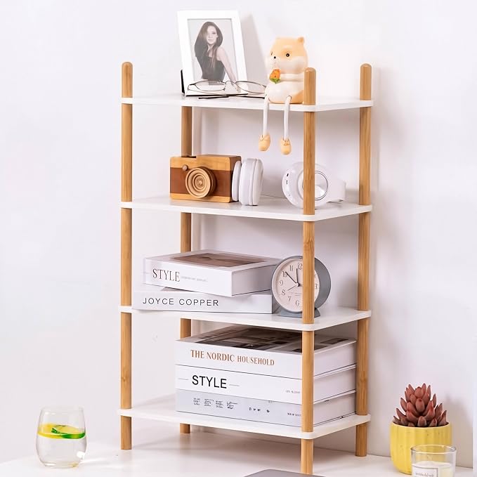4-Tier Bamboo Coffee Bar Organizer,Coffee Bar Accessories, Mul-tifunctional Wooden Beaded Coffee Station Countertop Stand Shelf for Kitchen Home Office,Counter Riser Display Shelf for Top of Desk Home