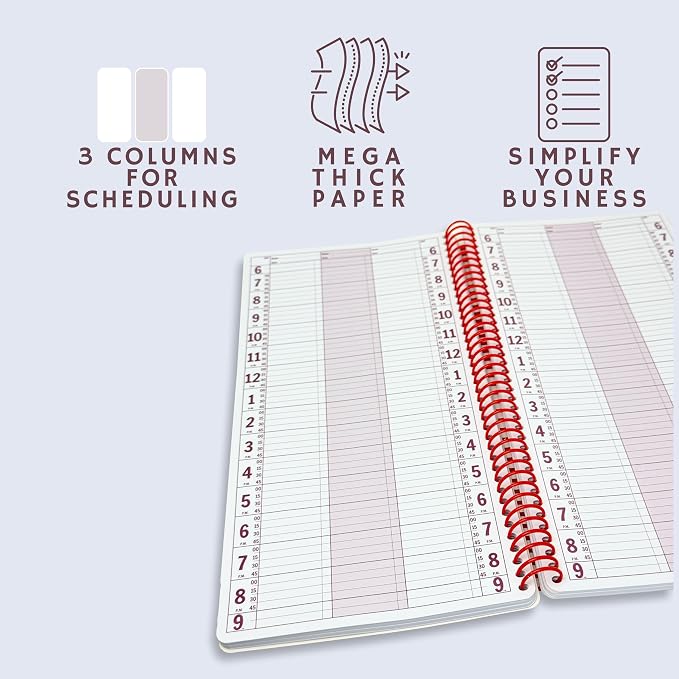 Portage Notebooks Appointment Book – Large 7" x 13.5" Undated Planner for Daily Scheduling - 3 Column Professional Daily Planner Undated for Office, Home, or Salon Use