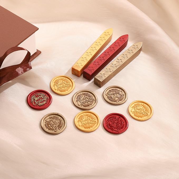 Yoption Merry Christmas with Olive Branch Wax Seal Stamp Kit with Sealing Wax Sticks and Gift Box for Wedding, Party Invitations, Christmas, Envelopes