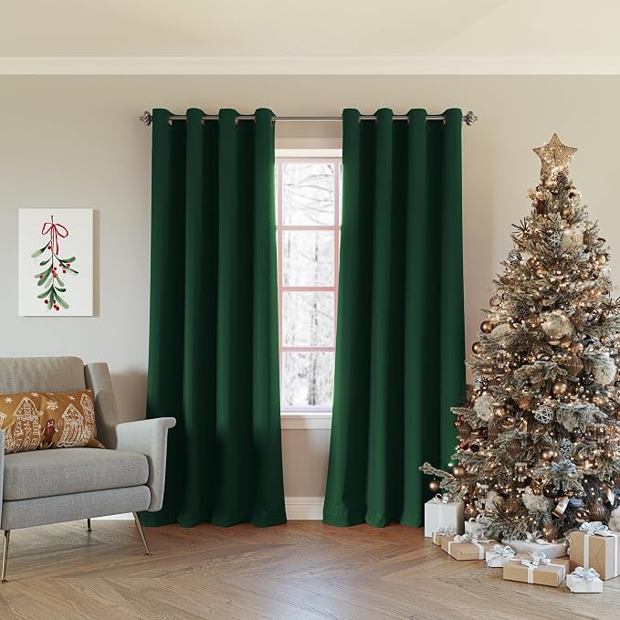 Sun Zero Nordic 2-Pack Theater Grade Noise Reducing Extreme 100% Blackout Grommet Curtain Panel Pair, 52" x 108", Evergreen