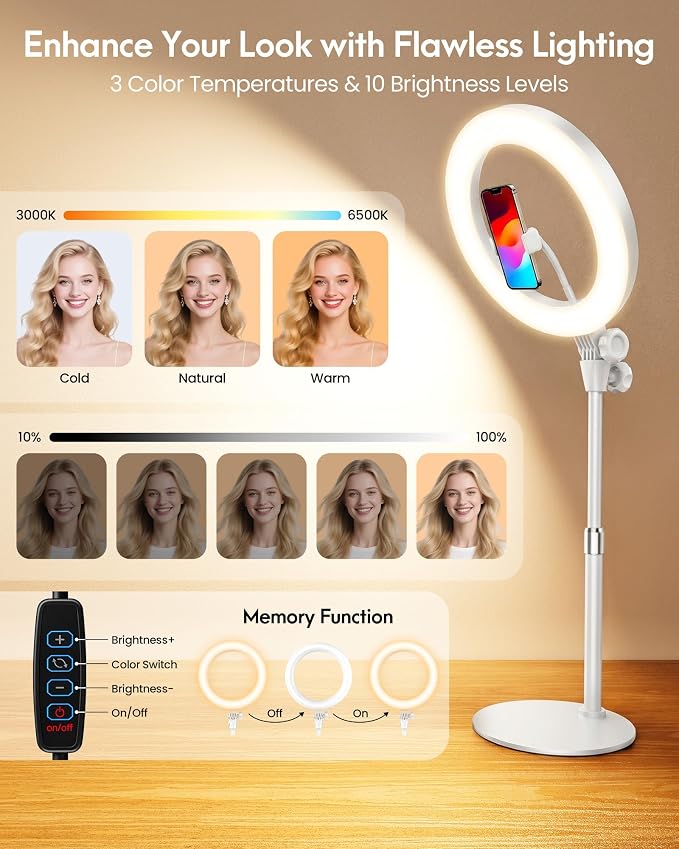 Ring Light with Stand, Zoom Lighting for Computer Video Conference, Video Calls, Home Office, Lighting for Video Recording