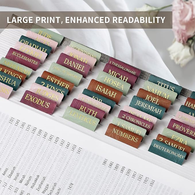 Bible Tabs for Women & Men, Bible Tabs for Study Bible, Large Print Neutral Bible Tabs for Easy Navigation, Bible Index Tabs, 66 Tabs Old & New Testament, Extra 9 Blank Tabs - Leaves