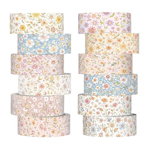 12 Rolls Watercolor Floral Washi Tape Set 15 mm Vintage Flower Decorative Masking Tape for Summer School Arts DIY Craft Scrapbook Journal Supplies Gifts(Vintage,Little Flowers)