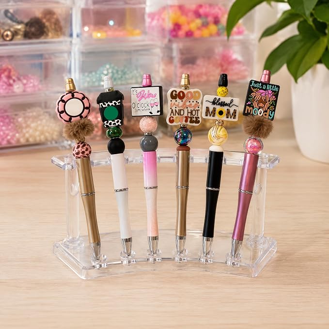 SOUJOY 8 Pack Acrylic Pen Display Stand, 6 Slots Clear Pen Holder Rack | Transparent Acrylic Holder, 6 Slots Per Rack, Keep Pens, Brushes, Pencils Tidy on Desk. Great For Office, School, Home Store