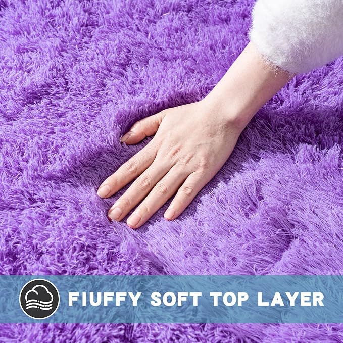 9x12 Area Rugs for Living Room, Purple Fluffy Shaggy Rug Soft Carpets, Big Rugs for Bedroom Nursery Kids Room Dorm Home Decor Aesthetic