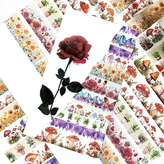 KOVANO Washi Tape Set 13 Rolls - Mushroom Butterfly Floral Decorative Tape for Scrapbooking Supplies, Junk Journal, DIY Crafts, Arts