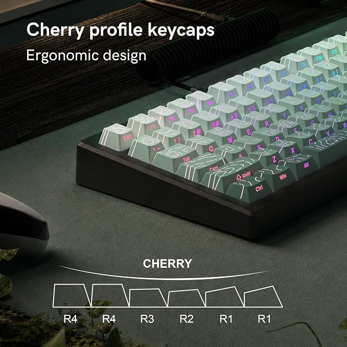 dagaladoo Seaweed Green Topographic PBT keycap Sets,Line Backlit Gradient keycaps,Shine Through Keyboard Keys caps,Side Printed Cherry Profile for 61/64/66/68/71/75/84/87/100/104 Mechanical Keyboards