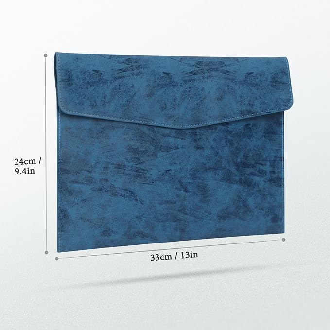 FYY File Folder - PU Leather A4 Document Holder File Organizer Filing Envelope Portfolio Case Tablet Sleeve with Magnetic Snap Closure for Home School Office Stationery Navy