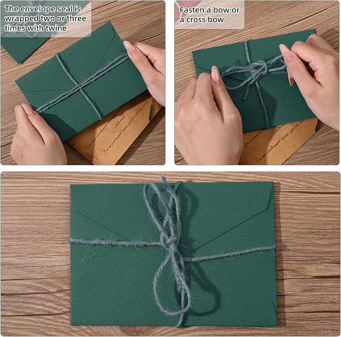 48 Pieces Stationery Set with Envelopes (24 Kraft Paper Sheets + 12 Linen Texture Envelopes+12 Wax Seal Stickers), Stationery Letter Writing Paper Set for Love Letters and Party Invitations(Green)