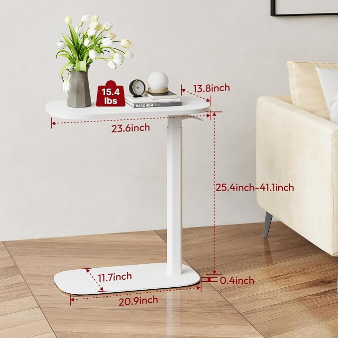 SANODESK 24''Standing Desk Pneumatic Height Adjustable Mobile Overbed Table | Desk Laptop Desk,Bedside Table,Computer Cart for Home Office Computer Workstations Small Spaces,23.6"W x 13.8"D,White