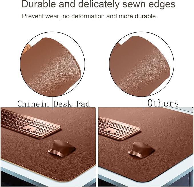 Chihein 39" x 20" 3XL Desk Mat with Cork & PU Leather, Dual Sided Desk Pad, Waterproof Computer Desk Mat for Gaming, Office, Home (Cork/Light Brown)