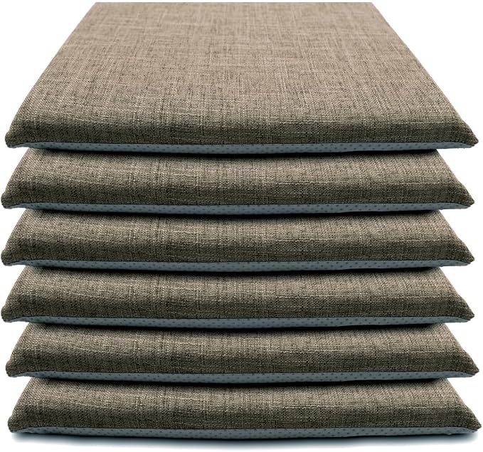Lifup 6 Pack Chair Cushion Memory Foam Pads, Square Non-Slip Thick Dining Chair Cushions with Ties and Removable Cover for Home Office Restaurant Chair Pads Brown 15 x 14 Inch