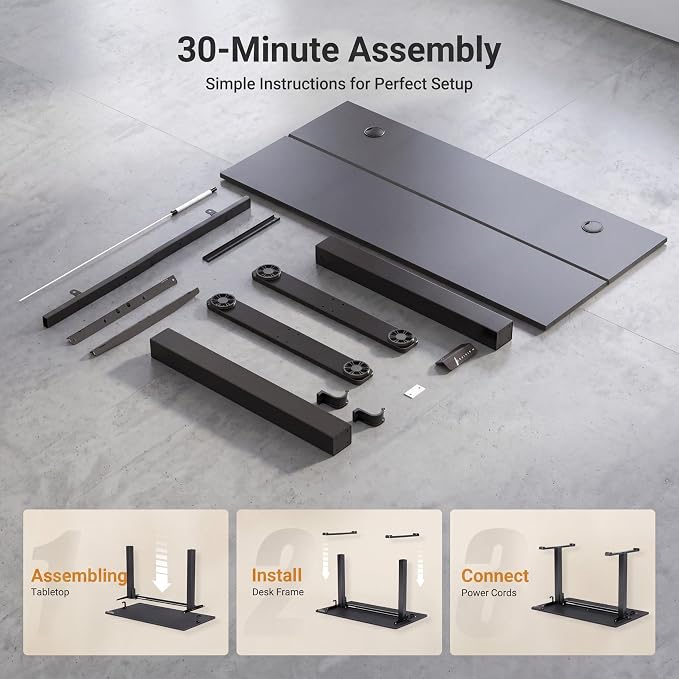 Claiks Electric Standing Desk, 55x24 Inch, Black | Adjustable height for sit-stand, 156lbs capacity, scratch-resistant surface, 3 memory presets, cable management & hook.