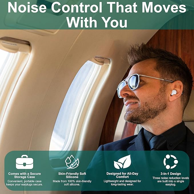 Winexus Adjustable Noise Reducing Ear Plugs for Focus, Travel, Concerts, Festivals & More – Reusable Silicone Earplugs with 3 Modes (17–35dB), 7 Ear Tip Sizes & Magnetic Carry Case, White