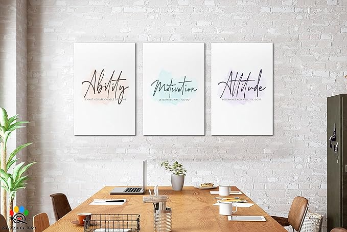3 Piece Inspirational Wall Art - Ability Motivation Attitudes Quotes Canvas Art Print for Men Room Decor, Office Wall Art Picture, Motivational Poster Framed Artwork for Home Office Decor 16”x24”x3Pcs
