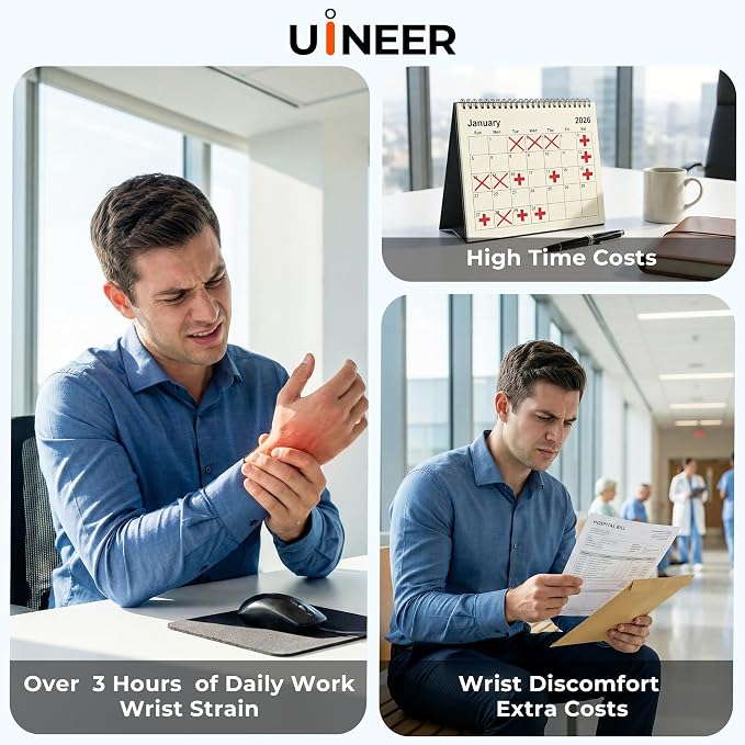Uineer Wireless Ergonomic Mouse, Wireless Bluetooth Rechargeable Vertical Mouse, 7 Color LED, 4 DPI Adjustable, USB-A Receiver, Wrist Strain Relief,Optical Mice for Computer/PC/Laptop, Black (Black)
