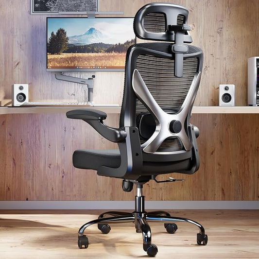 Ergonomic Office Chair: Mesh Desk Chair Comfy with Headrest& Lumbar Support | Ergalithic Big and Tall Office Chairs with Wheels & Flip-Up Arms-Computer Gaming Chairs for Adults Home Office Chairs(Black)