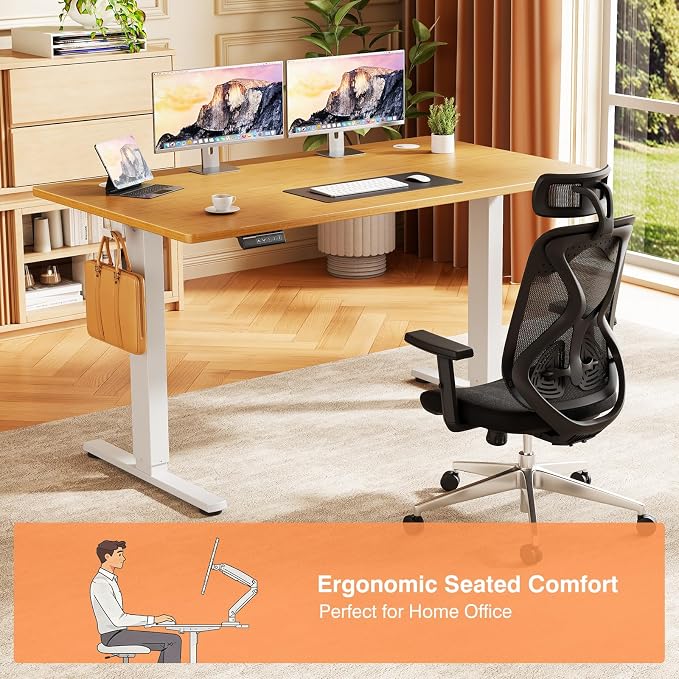 Sweetcrispy Electric Standing Desk Adjustable Height, 48x24 Inch Sit Stand Up Home Office Desks Computer Workstation PC Work Table with 3 Memory Preset Splice Wood Board Metal Frame, Oak