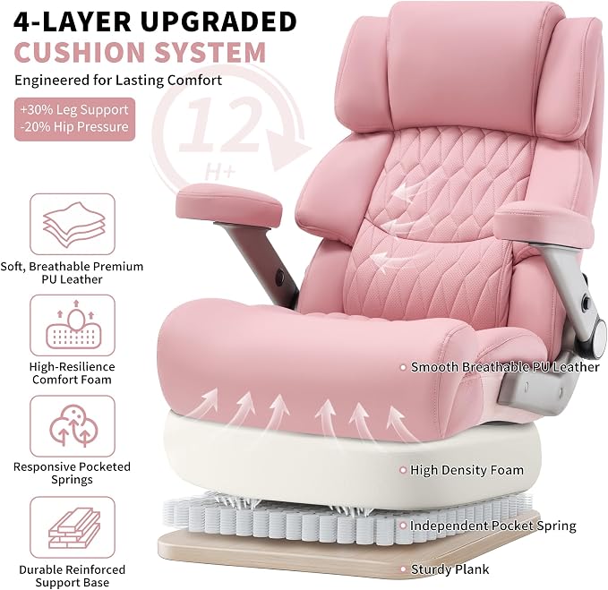 Big and Tall Office Chair 700lbs- Large High Back Executive Computer Desk Chair with 3D Flip-Up Arms, Adjustable Lumbar Support, Extra Wide Plus Size Seat, Heavy Duty Metal Base & Quiet Rubber Wheels