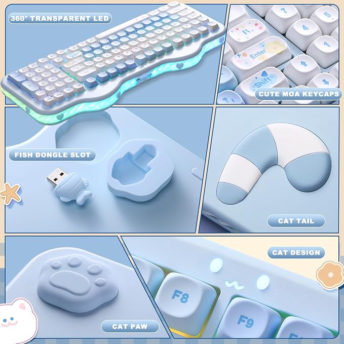 YUNZII C98 Wireless Mechanical Keyboard with Number Pad,98 Key BT5.0/2.4G/USB-C Hot Swap Gasket Mount with PBT MOA Keycaps,Custom RGB,Cute Cake Keyboard for Win/Mac (Blue, Milk V2 Linear Switch)