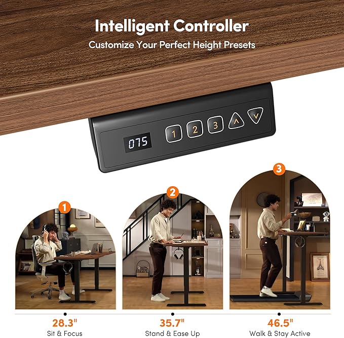 FEZIBO 55 x 24 Inchs Electric Standing Desk, Height Adjustable, Sit Stand Up, Computer Office Desk with Splice Board, Black Frame/Black Walnut Top
