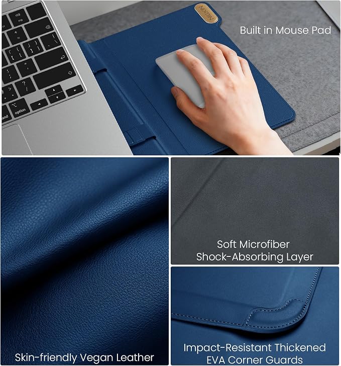 Nillkin 16 inch Laptop Sleeve with Handle (4-in-1), 2 Stand Modes, MacBook Sleeve with Adjustable Stand & Mouse Pad, Slim Laptop Case 16 inch for Samsung/Surface/HP/Chromebook/Dell 13-16'', Blue
