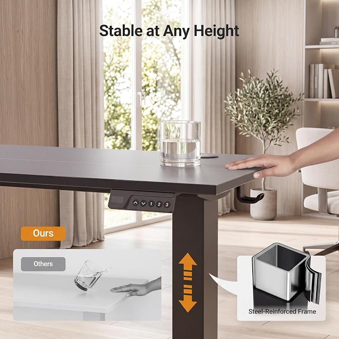 Claiks 40 x 24 Inch Black Electric Standing Desk | Adjustable Height, Sit Stand, 3 Memory Presets, Cable Management, Space-Optimized, Home Office & Bedroom