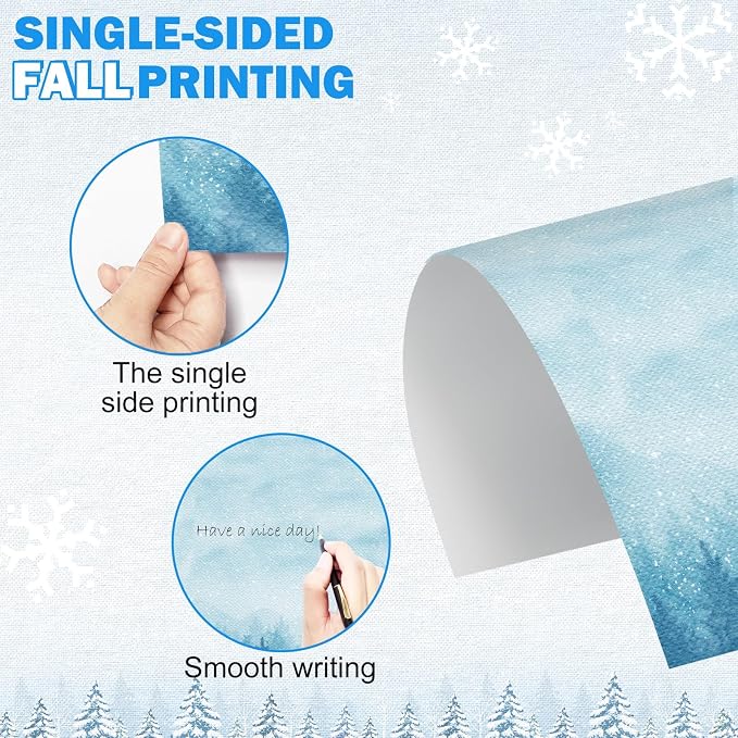 250Pcs Christmas Winter Stationery Paper and Envelope Set with 100 Letterhead Papers and 50 Envelopes, 10 Design for Letter Writing Invitations Computer Holidays Party Notes, 8.5x11 Inch-Snowy