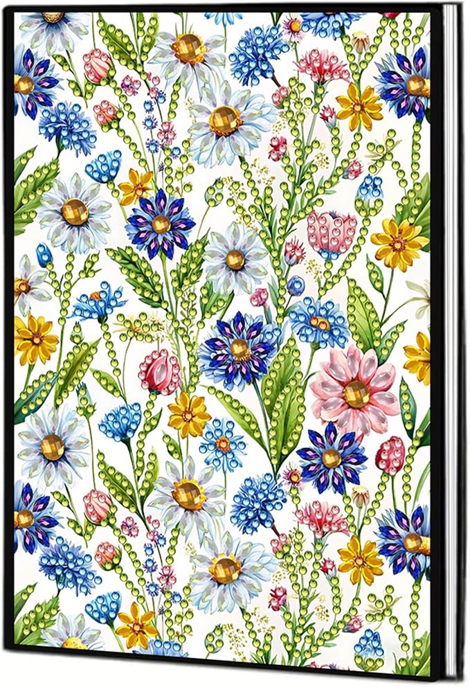 FRANDEK Diamond Art Painting Notebook Kit, Flower Bush A5 DIY Journal with 50 Blank Pages, Crystal Rhinestone Cover with Waterproof Canvas, Beginner Craft Set with Full Tools for Adults