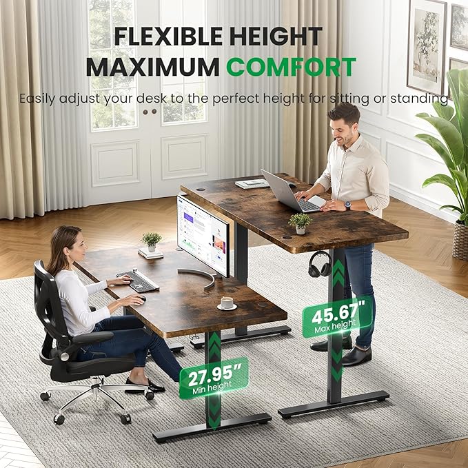 SIAGO Electric Standing Desk Adjustable - 71x30 Inch Sit Stand Desk with 1 Inch Thick Tabletop, Double Beam Frame, 3 Memory Height Adjustment, Cable Management for Home Office