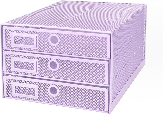 EXERZ Paper Sorter 3 Tier Drawers A4 / Multifunctional Desk Organiser/Letter Tray - Documents, Magazines, Notebooks and Letters - Light Purple | Desk Organiser Pull Out Trays Keep Files Letters Magazines Folders Notebooks Neatly Separated Easy To Reach