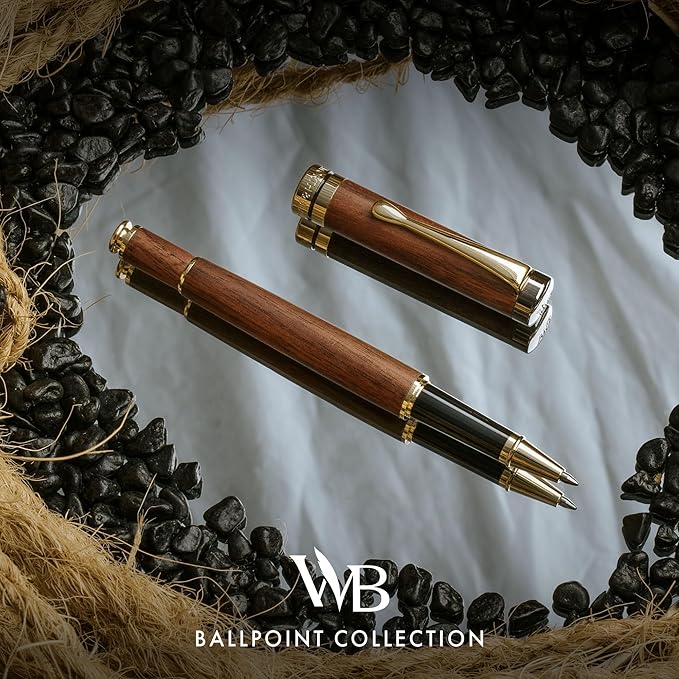 Wordsworth and Black Rollerball Pen-Stunning Luxury Pen Bamboo Brownwood Gold Finish, Refillable, Best Roller Ball Gift Set Pen for Men & Women, Ink Refill, Point Office Pens for Writing