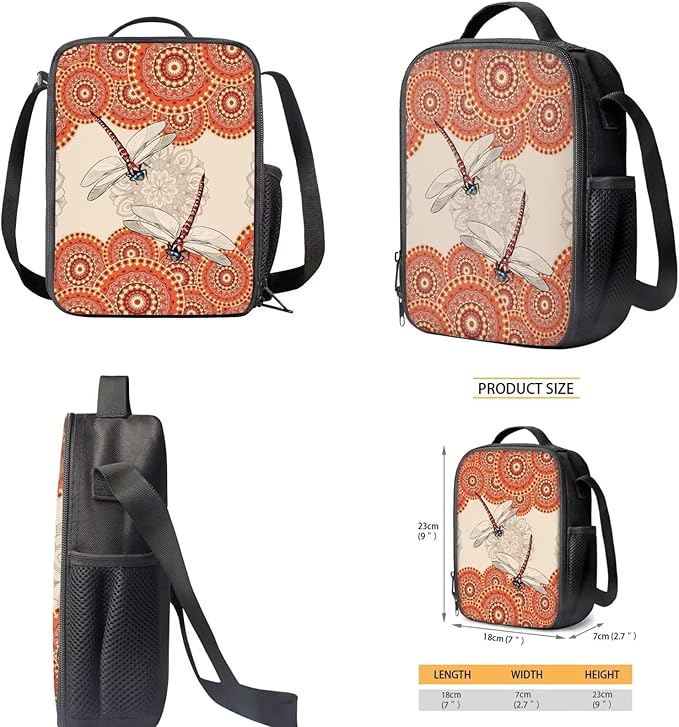 Dragonfly Large Backpack Set for Girls with Lunch Box and Pencil Bag Fashion School Book Bag and Lunch Bag Set for Toddler Girls Backpacks Back to School Supplies