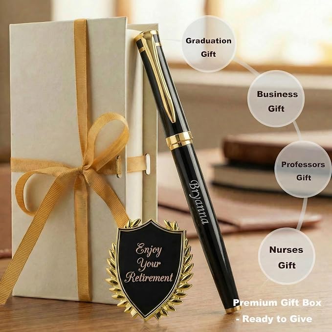 Yastar Customised Pens with a Custom badge - Souvenir Gift Set with Gift box 2 extra Black Refills Engrave any Message on the Pen Gift for Christmas Father's day Graduation Wedding Gifts