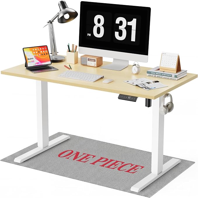 WALKINGDESK 48x24 Inches Whole Piece Electric Standing Desk, Seamless One Piece Height Adjustable Sit to Stand up Desk for Home Office, Ergonomic Computer Workstation, Oak