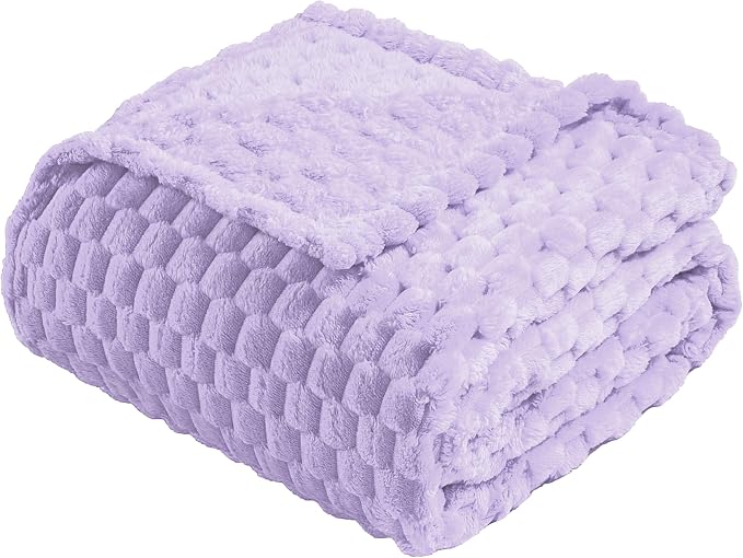 Vessia Flannel Fleece Throw Blanket, 3D Jacquard Light Purple Fuzzy and Warm Blanket for Couch, Sofa, Bed, Chair, 300GSM Soft Touch Cozy Lavender Throw for All-Season Home Decor(50x40inch)