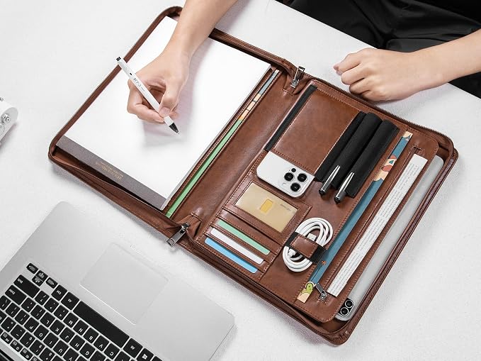 Calfinder Personalized Portfolio for Women&Men, Free Name Engrave,Customized Leather Padfolio with Logo or Name, Business Portfolio with A4 Writing Pad Holder for Resume,Gift for Father's Day
