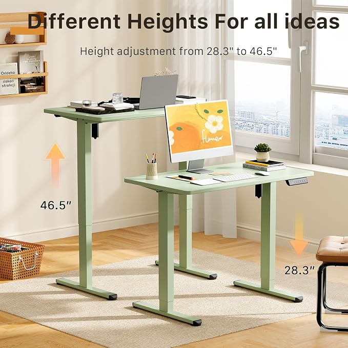 JOY worker Small Electric Standing Desk, 35" Whole Piece Height Adjustable | 35" x 20" Green Narrow Sit Stand Desk with Memory Controller, 36 Inch Mini Computer Workstation for Home Office Walking Pad