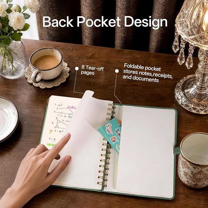 POPRUN Dotted Journal Spiral Notebook, A5 Bullet Dot Grid Journals for Women Men, 120 GSM Thick Paper, 141 Pages Hardcover Notebooks for Journaling, Drawing, Writing, 5.75'' x 8.25'' Midnight Green