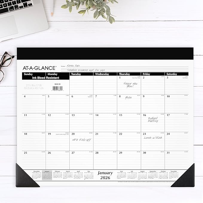 AT-A-GLANCE 2026 Desk Calendar, Monthly, Desk Pad, 21-3/4" x 17", Standard (SK220026)