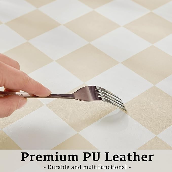 Checkered Desk Mat, Large Cute Aesthetic Retro PU Leather Computer Laptop Desk Mat, Non-Slip Waterproof Mouse Keyboard Pad, Desk Writing Mat for Work/Home (Beige, 23.6" x 13.7")